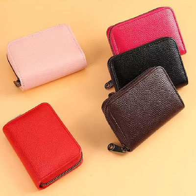 Solid Color Pattern Type Women's Card Bag with Zipper Closure MN-2301 Rfid PU Leather