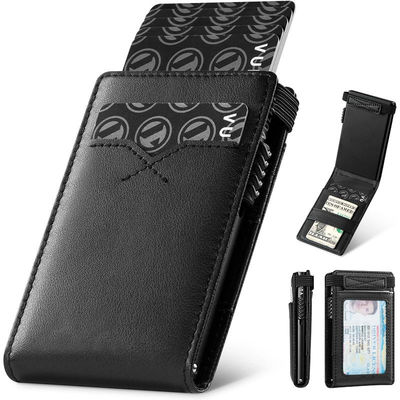 Custom Logo Vegan Leather RFID Protection Automatic Pop Up Card Holder with ID Window