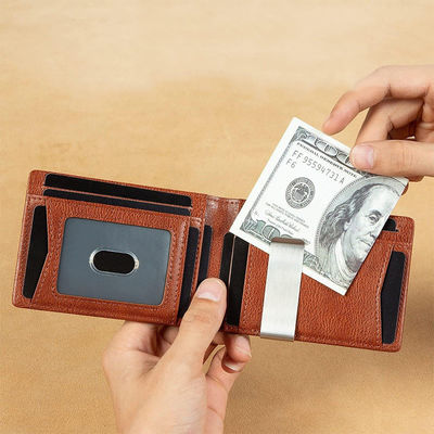 Men's Short Style RFID Card Holder Wallet with Carbon Fiber Cowhide Genuine Leather