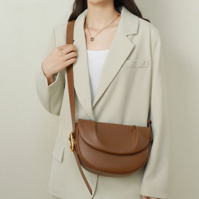 GENUINE LEATHER Simple Vintage Pleated Armpit Saddle Bag for Ladies Crossbody