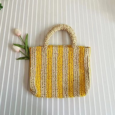2024 Customized Logo Square Paper Rope Raffia Straw Tote Shoulder Handbag Polyester Bag