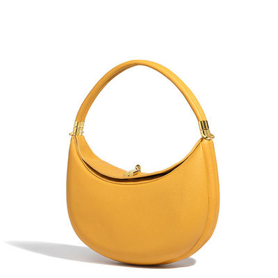 Stylish Lady's Real Leather Crescent Shape Bag Magnetic Clasp and Inside Zipper Pocket