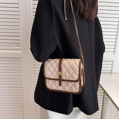 Stone Pattern Custom Logo Pu Leather Metal Chains Luxury Quilting Crossbody Bag for Women