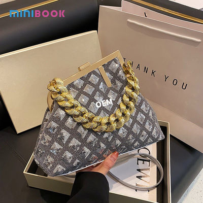Daily Life Ladies Glitter Sequin Click Evening Clutch Purse with Custom Logo Chain