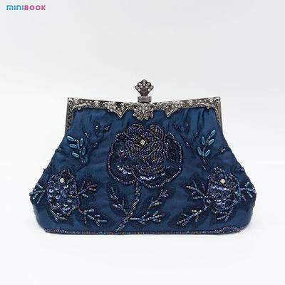 Vintage Floral Beaded Sequin Rhinestone Embroidery Clutch Evening Handbag for Women
