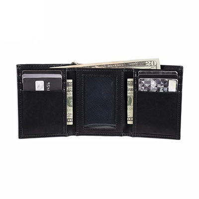 Genuine Leather Men's Trifold Chain Wallet Anti-Theft Design and Credit Card Pockets