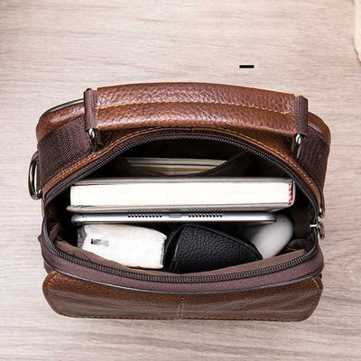 Genuine Leather Men Small Flap Top-handle Handbags Crossbody Bag for Shoulder Messenger