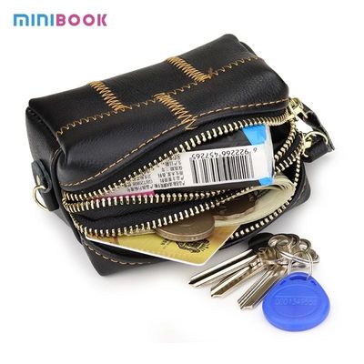 Zipper Hasp Closure Small Women's Genuine Leather Keychain Pouch with Creative Purse