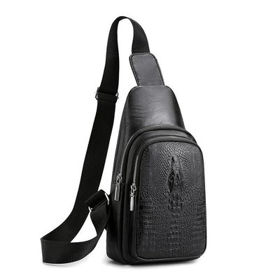 Trendy Black Leather Belt Bag for Men Crossbody Crocodile Grain Travel Fashion Bag PU Opp Sacoche Custom T/T