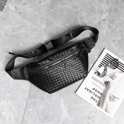 Thread Pattern Men's Travel Waist Bag Large Capacity PU Leather Crossbody Bag for Men