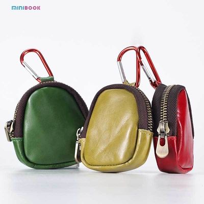 Unisex Daily Life Genuine Leather Mini Earphone Shell Keychain with Carabiner Hook