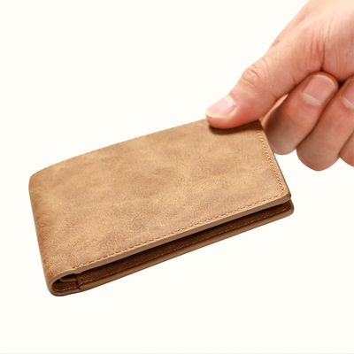 PU Main Material Men's Short Wallet with Vintage Crazy Horse Leather and Multifunction