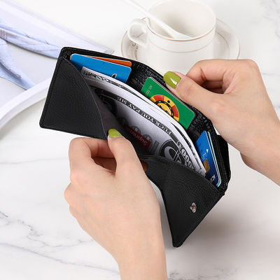 Mini Card Holder Litchi Pattern PU Leather Wallet Female Three Fold Wallet with Coin Purse