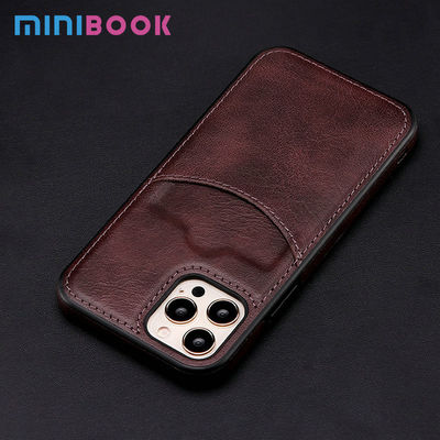 iPhone 15 Pro Max PU Leather Back Cover Card Slot Holder Slim Vintage Mobile Phone Case