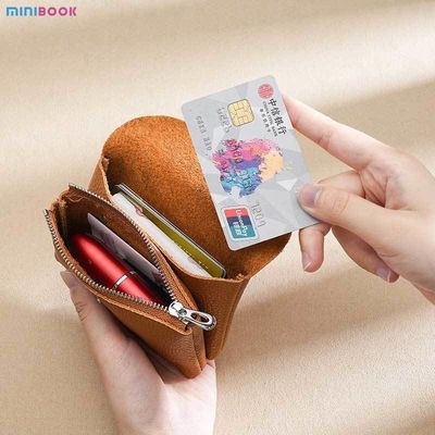 Female Genuine Leather Double Layer Mini Wallet with ID Credit Card Holders and Coin Purse