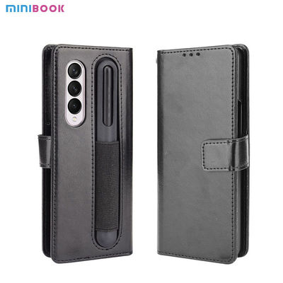 Minibook Custom Hybrid Shockproof Embossed Logo Flip Wallet Leather Pen Hole Phone Case