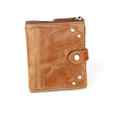 Crazy Horse Cowhide Leather Wallets Short Men's Purse with Zipper and Stylish Design