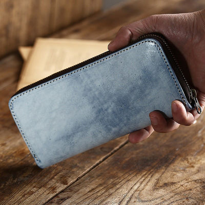 Handmade Genuine Leather First Layer Vegetable Tanned Long Wallet Custom Logo for Men