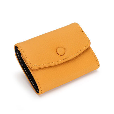 Stylish First-Layer Cowhide Short Accordion Card Holder with Genuine Leather Coin Purse