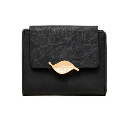 Custom Logo PU Leaf Buckle Zipper Folding Student Coin Purse for Simple and Practical