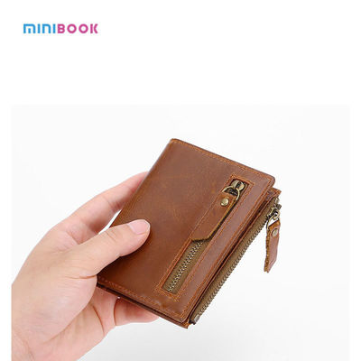 Minibook Genuine Leather Male Wallet with Anti-Theft Protection and Customizable Logo