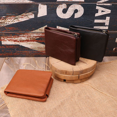 Men's Genuine Leather Trifold RFID Blocking Zipper Coin Card Purse with Fashion Style