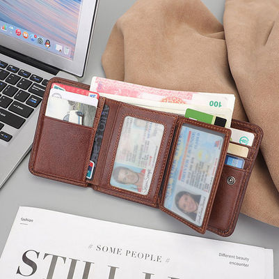 Customized Crazy Horse Leather Men's Trifold Wallet with RFID Blocking Technology