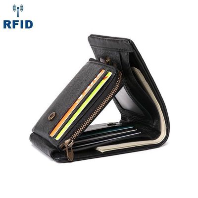 Anti-Theft Minibook Men'S Genuine Leather Wallet With RFID Technology And Small Purse
