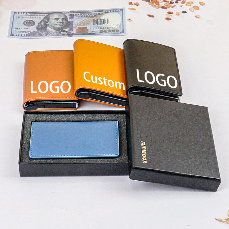 OEM/ODM Custom Logo Business Credit Card Holder with RFID Blocking and Pop Up Design