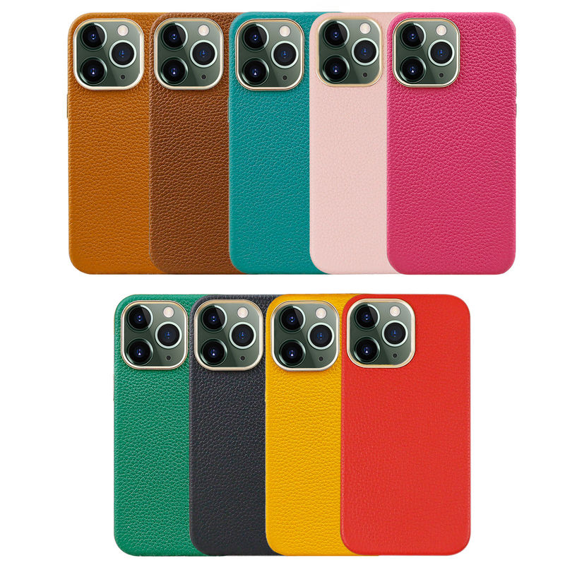 Sleek and Durable Genuine Leather Mobile Phone Cases for iPhone 11-15 Pebble Leather