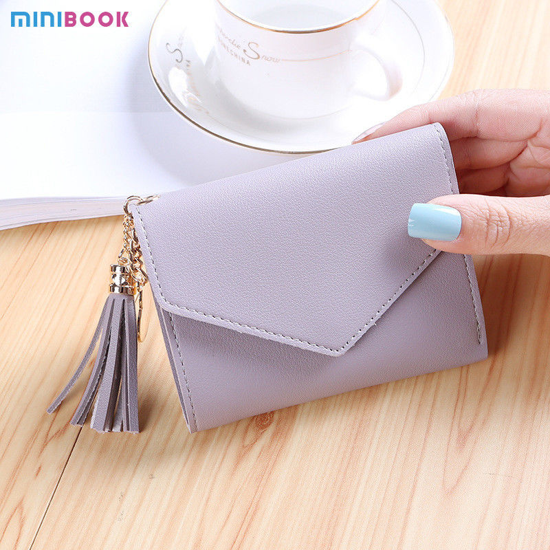 Japanese Korean Cute Little Fresh Tassels Mini Student Lady Short Wallet With Open Closure