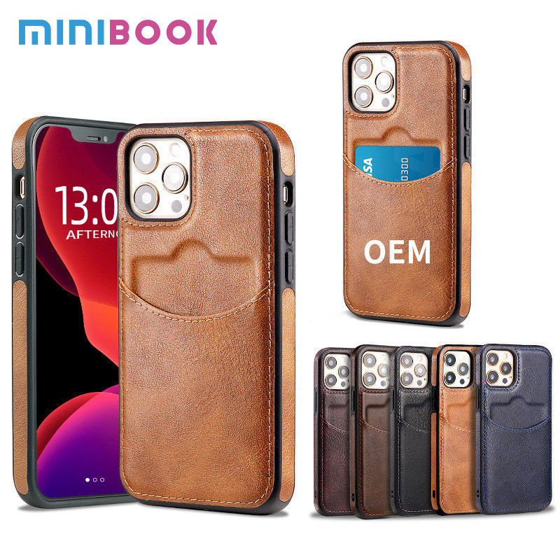 iPhone 15 Pro Max PU Leather Back Cover Card Slot Holder Slim Vintage Mobile Phone Case