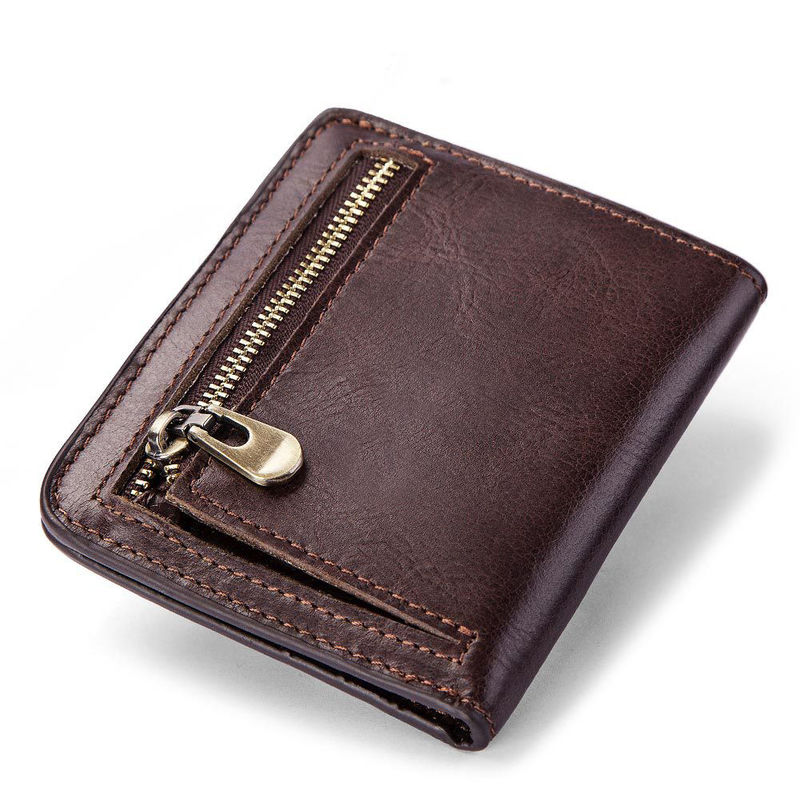 Minibook Cowhide Wallet for Men Genuine Leather Slim Money Clip and Zipper Coins Purse