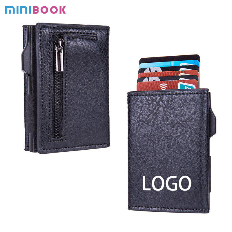 Customized RFID Blocking PU Leather Aluminum Metal Wallet with Logo and Color Options