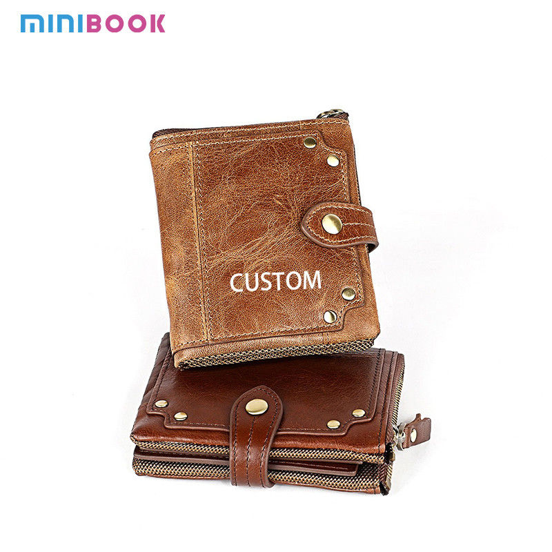 Crazy Horse Cowhide Leather Wallets Short Men's Purse with Zipper and Stylish Design